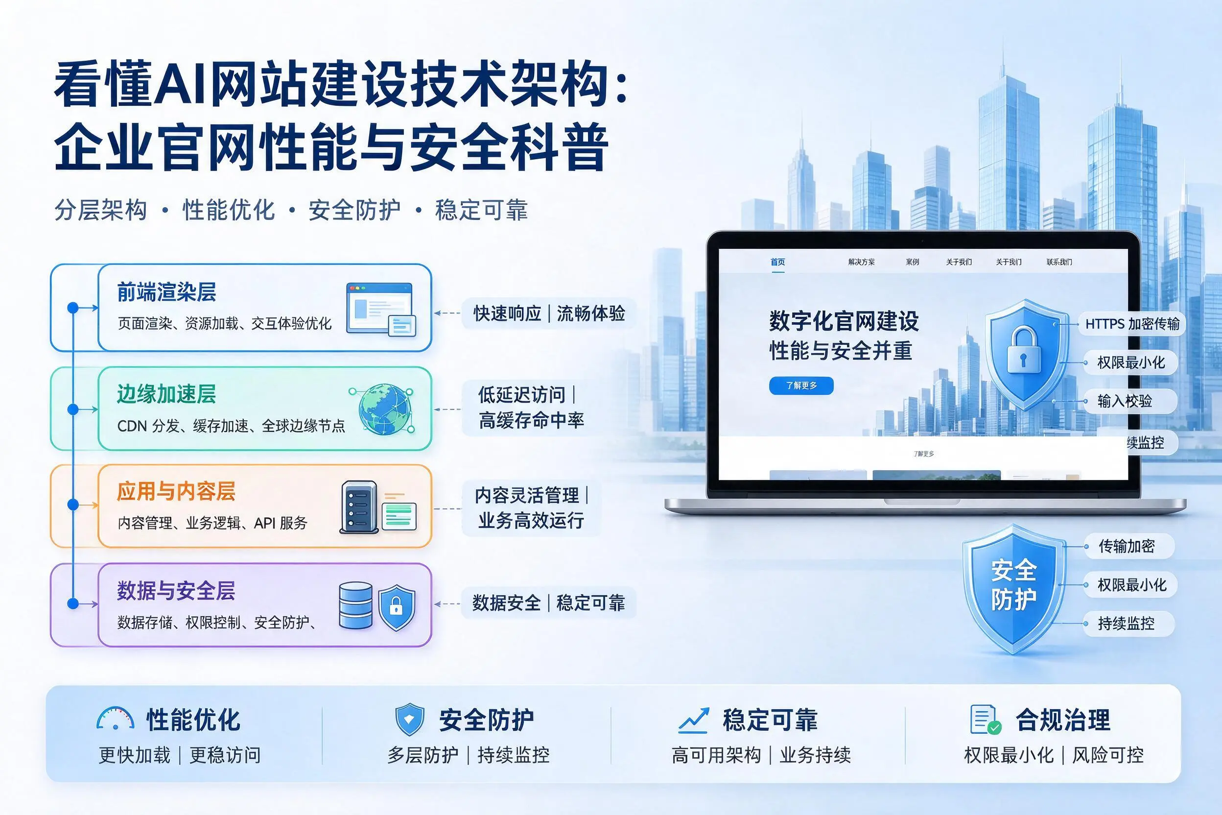 看懂AI网站建设技术架构:通化企业官网性能与安全科普