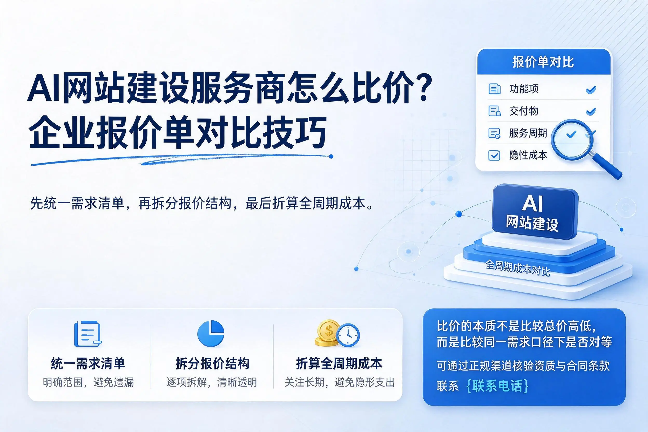 AI网站建设服务商怎么比价?通化企业报价单对比技巧